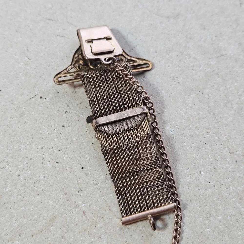 Antique Edwardiann Hum‎ & Co Gold Fill Mesh Pocket Watch Fob Clip Patent 1903